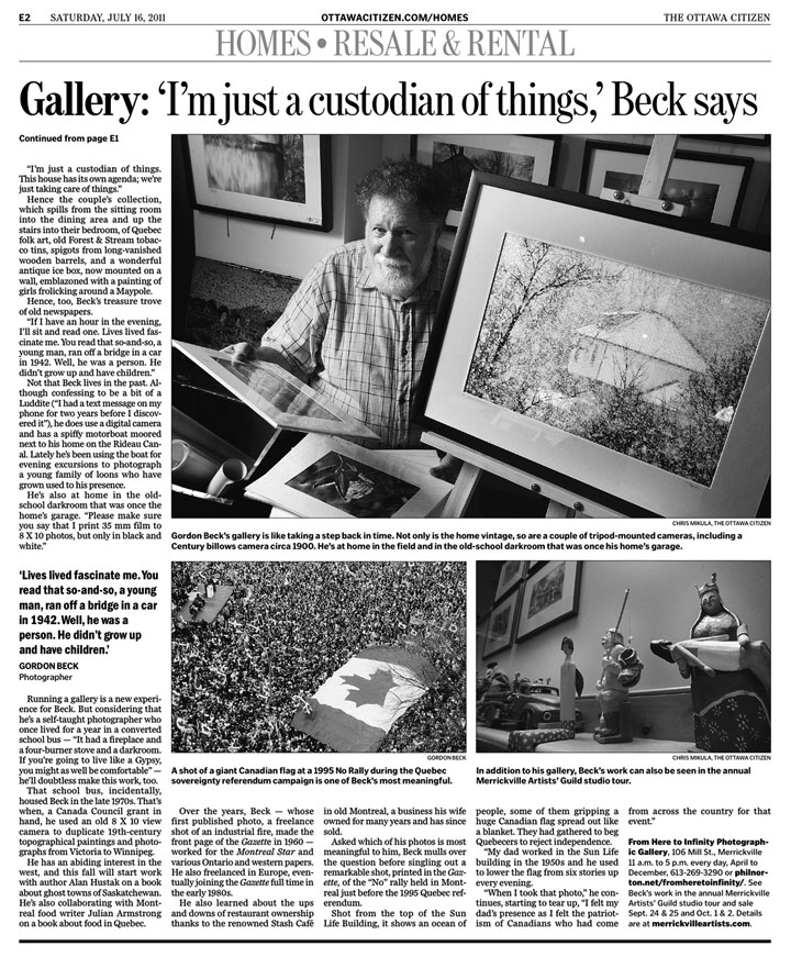 Photographer Gordon Beck featured in the Ottawa Citizen newspaper