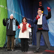 Mayor and government representatives welcome the Olympic Torch in Picton, Ontario.