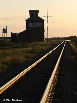 Railroad and grain elevator in the Canadian Prairies